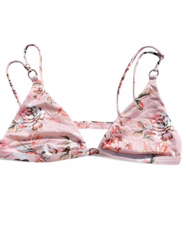 La Hearts Pink Floral Triangle Bikini Top